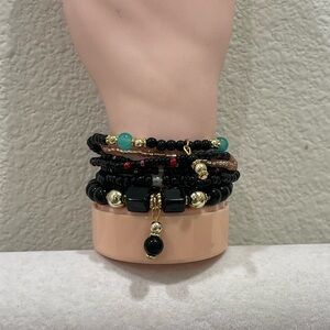 Elegant Black and Gold Beaded Bracelet Set